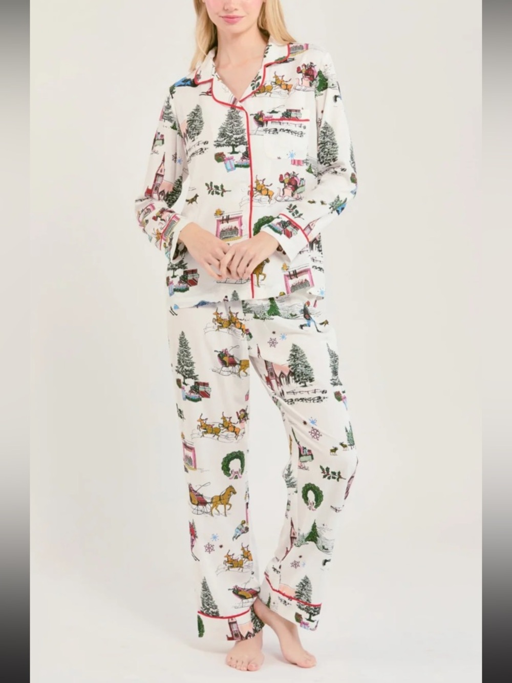 KATIE KIMI HOLIDAY TOILE LONG SLEEVE PAJAMA PANTS SET NWT